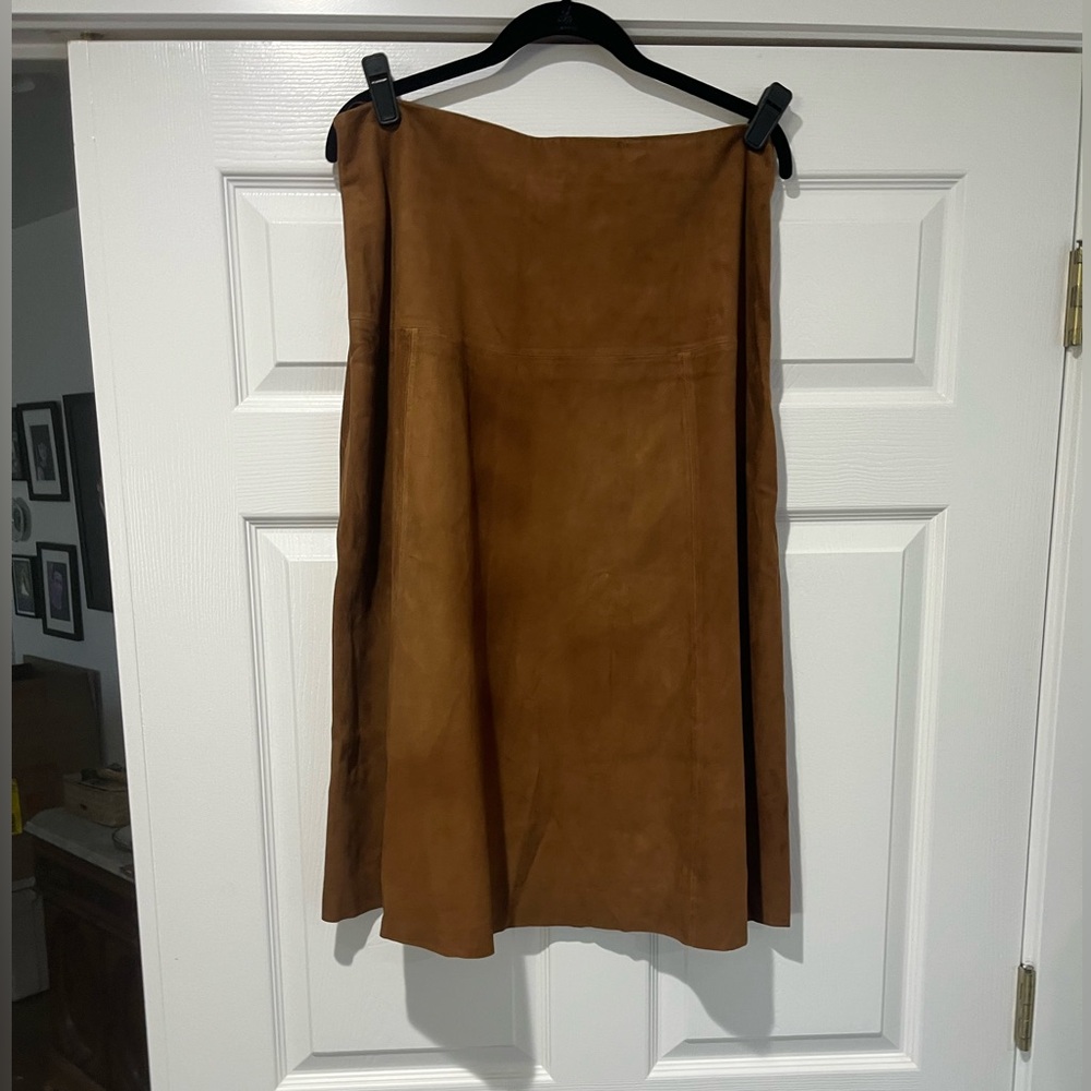 Brown Suede Midi Skirt Fully lined - Picture 3 of 6